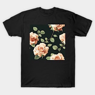 Vintage Blush Brown Roses on Dark Background T-Shirt